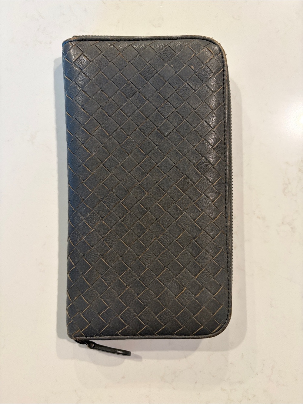 Bottega Veneta Woven Zip-Around Leather Wallet